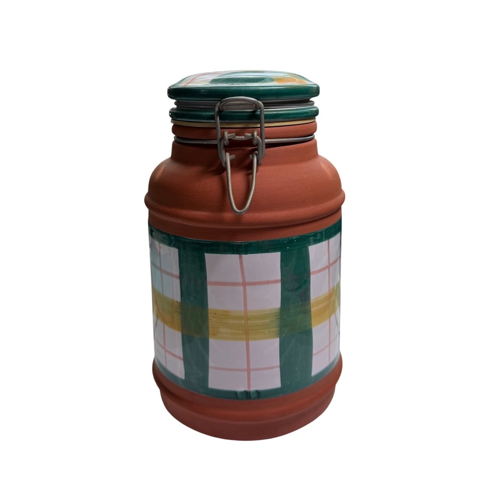 Vintage Pier 1 Imports Hand Painted Italian Ceramic Canister Jar Clamp Lid Italy